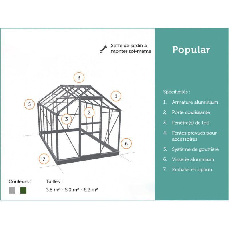 Serre de Jardin 5m² en Verre Horticole - POPULAR