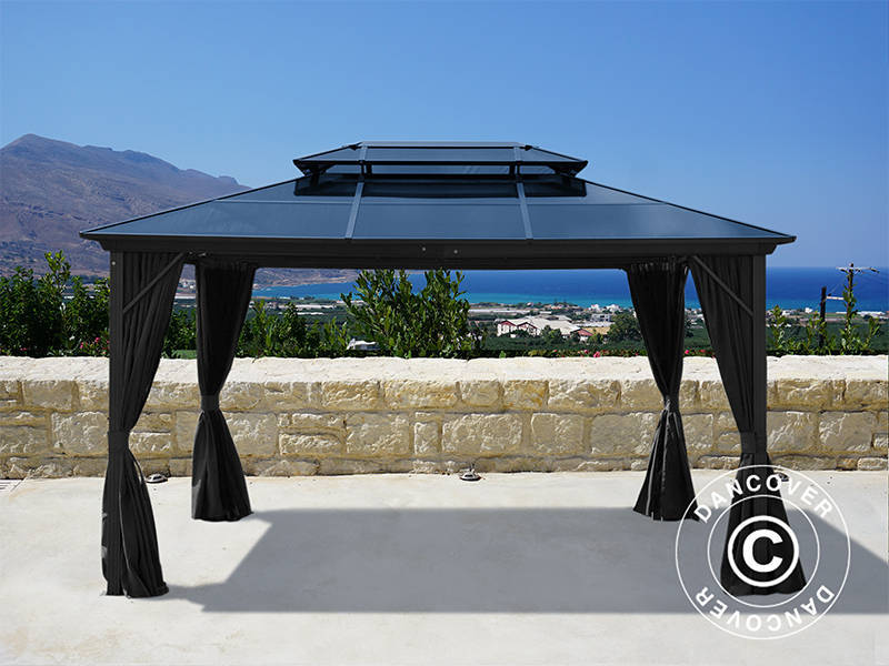 Tonnelle Santa Ana avec rideaux et moustiquaire, 3x4m, noir